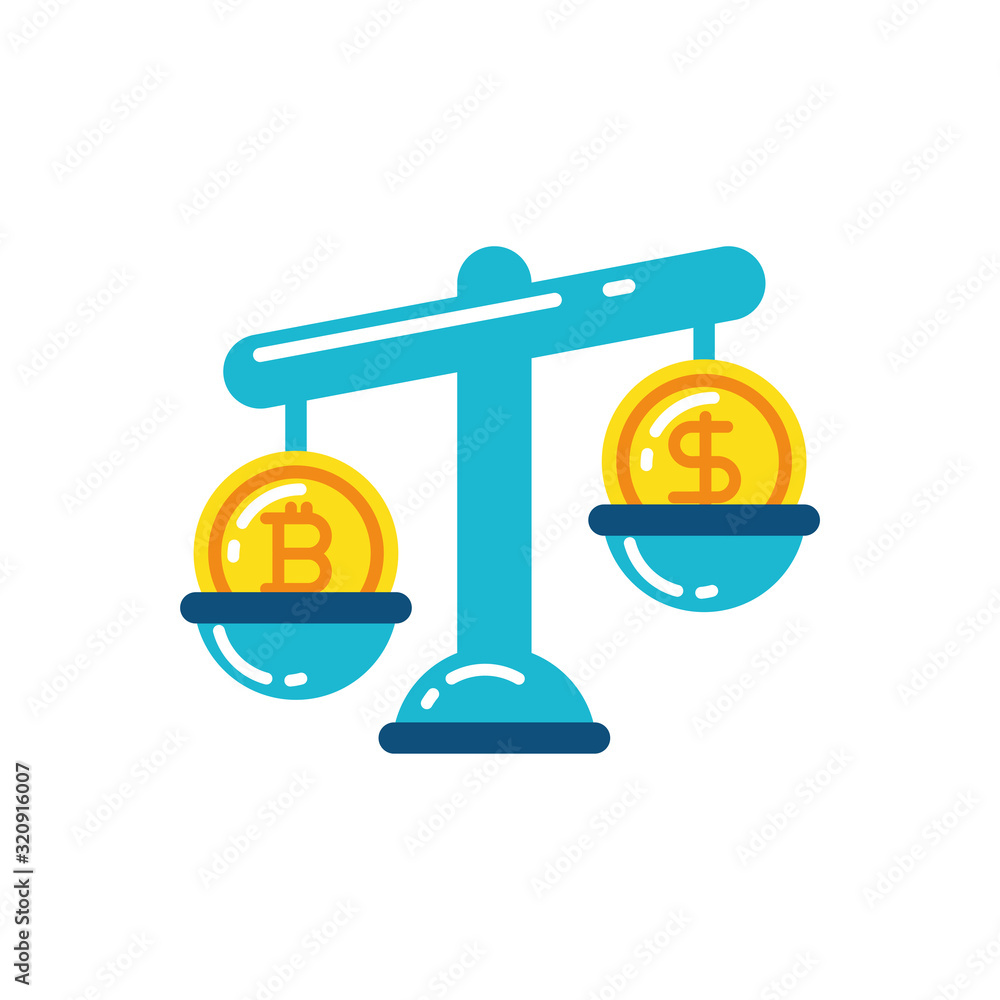 Poster isolated bitcoin dollar and scale vector design