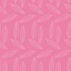 Pattern with leaves on a pink background, vector illustration for design and decoration.