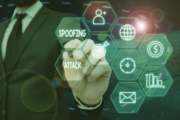 Handwriting text Spoofing Attack. Conceptual photo impersonation of a user, device or client on the...