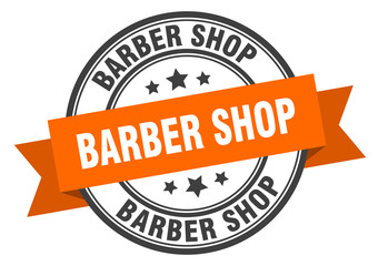 barber shop label. barber shopround band sign. barber shop stamp
