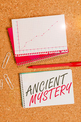 Text sign showing Ancient Mystery. Business photo showcasing anything that is kept secret or...