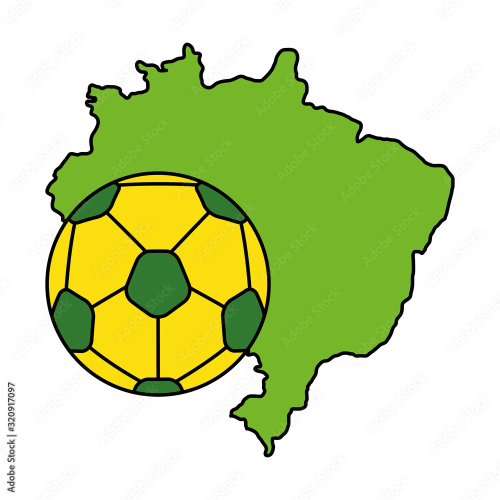 Wall mural sport ball soccer with map of brazil vector illustration design