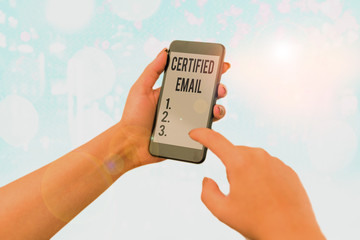 Word writing text Certified Email. Business photo showcasing email whose sending is certified by a...
