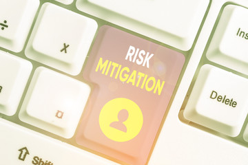 Word writing text Risk Mitigation. Business photo showcasing strategy to prepare for and lessen the...