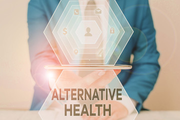 Handwriting text Alternative Health. Conceptual photo products and practices that are not part of...