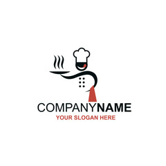 chef image with tray of food in hand isolated on white background