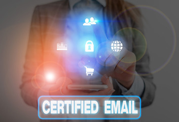 Word writing text Certified Email. Business photo showcasing email whose sending is certified by a...