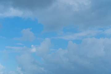 Blue Caribbean sky with clouds. Structure of clouds. Texture, background or pattern. Travel photo. Quintana roo. Yucatan. Mexico.