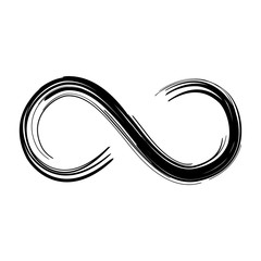 Grunge infinity symbol. Hand painted with black paint. Grunge brush stroke. Modern eternity icon. Graphic design element. Infinite possibilities, endless process. Vector illustration.