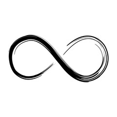 Grunge infinity symbol. Hand painted with black paint. Grunge brush stroke. Modern eternity icon. Graphic design element. Infinite possibilities, endless process. Vector illustration.