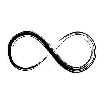 Grunge infinity symbol. Hand painted with black paint. Grunge brush stroke. Modern eternity icon. Graphic design element. Infinite possibilities, endless process. Vector illustration.