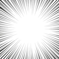 Vector black radial speed line burst for background design or cartoon template. Comic Book Design Element. Black and white vector illustration.