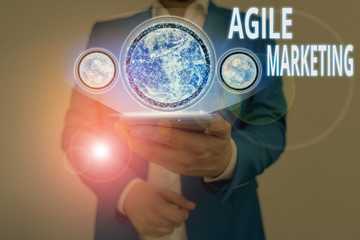 Writing note showing Agile Marketing. Business concept for focusing team efforts that deliver value...