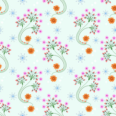 Hand drawn pink flowers seamless pattern.