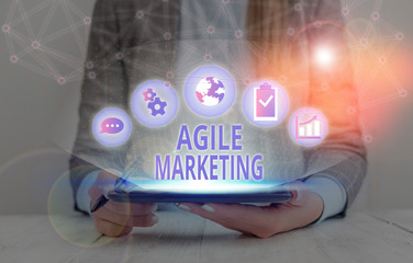 Text sign showing Agile Marketing. Business photo text focusing team efforts that deliver value to...