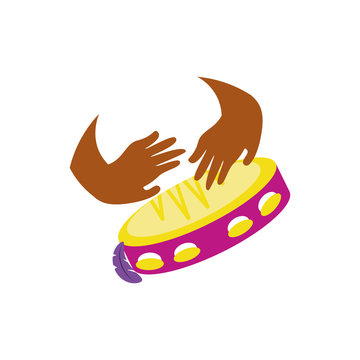 hands playing yellow tambourine clip art preview