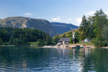 view of famous lake Bled in Slovenia
