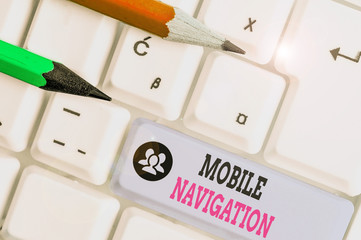 Writing note showing Mobile Navigation. Business concept for graphical user interface used to aid...