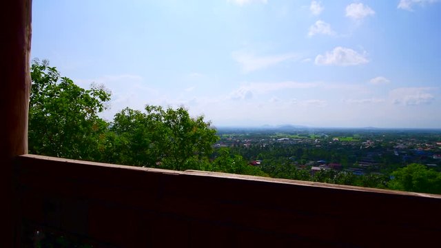 Aerial view of Ban Tham subdistrict from Wat Phrathat Chom Sin viewpoint, Phayao province.