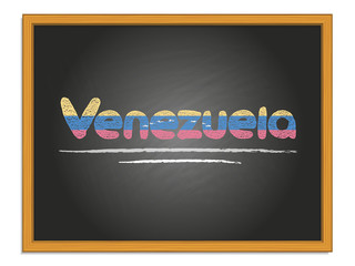 Venezuela country name and flag color chalk lettering on chalkboard