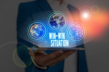 Text sign showing Win Win Situation. Business photo text situation where all the parties benefit...