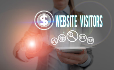 Text sign showing Website Visitors. Business photo showcasing someone who visits views or goes to...