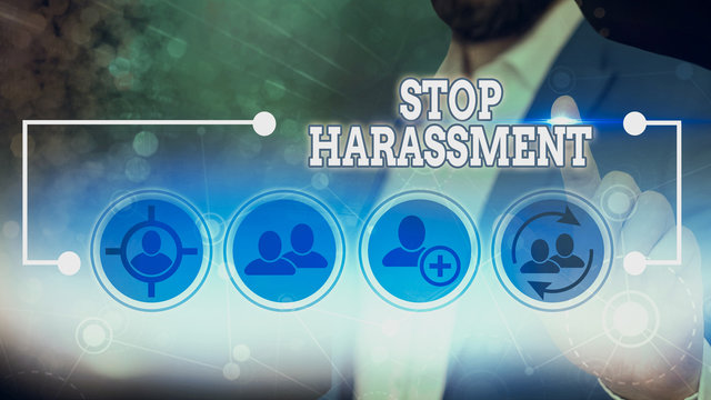 Word writing text Stop Harassment. Business photo showcasing Prevent the aggressive pressure or intimidation to others