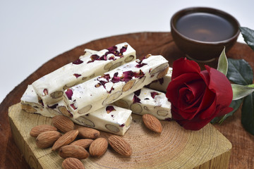 the nougat within fried fruit and almond