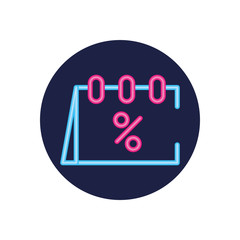 Isolated neon calendar with percentage sign vector design