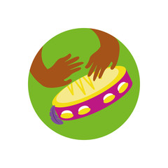 Hands banging tambourine instrument vector design