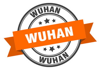 Wuhan label. Wuhanround band sign. Wuhan stamp