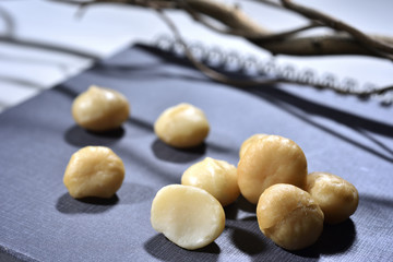 Close up of macadamia on the notebook