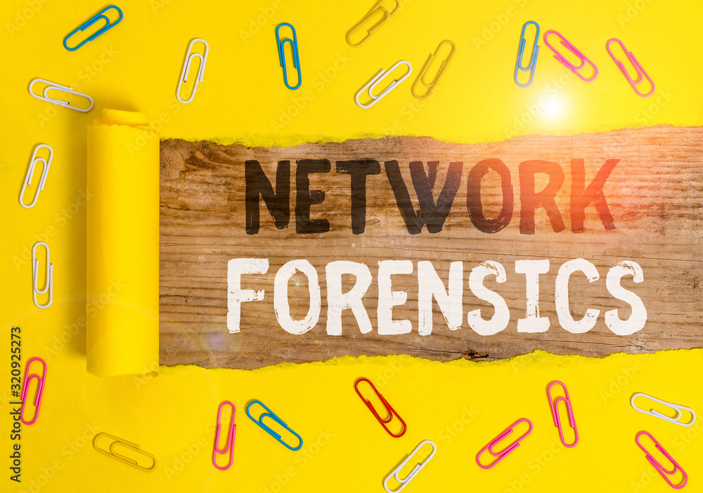 Poster word writing text network forensics. business photo showcasing monitoring and analysis of computer n