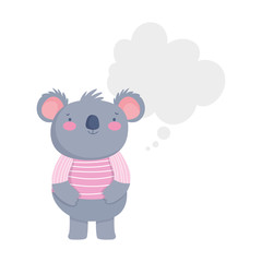 cute koala with shirt and speech bubble cartoon