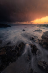 Monterey coast at sunset, California, United States.