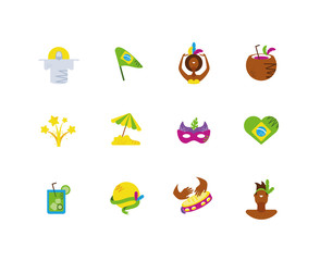 Fototapeta premium Isolated brazilian carnival icon set vector design