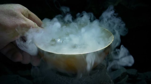 Smoking Potion In Gold Bowl - Picked Up And Static 2 Shots