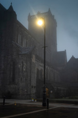 Paisley Town centre and Paisley Catheral in the early winter mornng mist