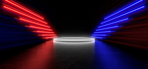 Beautiful composition of colored neon lights on a black background. 3d rendering image.