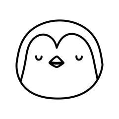 cute penguin face cartoon character on white background thick line