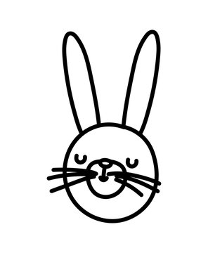 cute rabbit face cartoon character on white background thick line