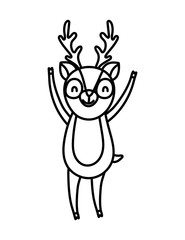 cute deer with hands up cartoon character on white background thick line