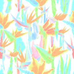 tropical jungle seamless pattern print watercolor tie dye endless repeat flower pastel delicate