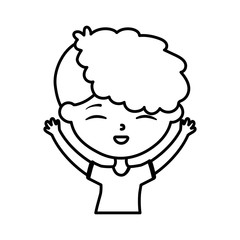 happy childrens day, cute boy with hands up celebrating cartoon thick line