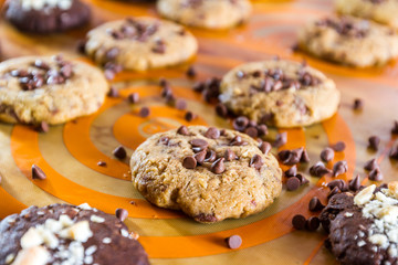 Freshly baked chocolate chip cookies