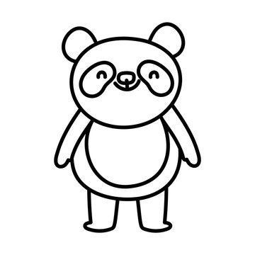 cute little panda cartoon character on white background thick line
