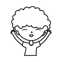 happy childrens day, cute boy with hands up celebrating cartoon thick line