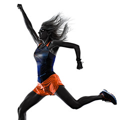 beautiful woman runner jogger jogging running isolated white background