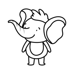 cute little elephant cartoon character on white background thick line