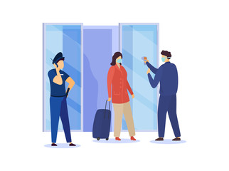 Coronavirus 2019-ncov epidemic quarantine china wuhan city epidemic disease vector illustration. outbreak virus epidemic flu people in mask unhealthy. Panic on street, military police scan.